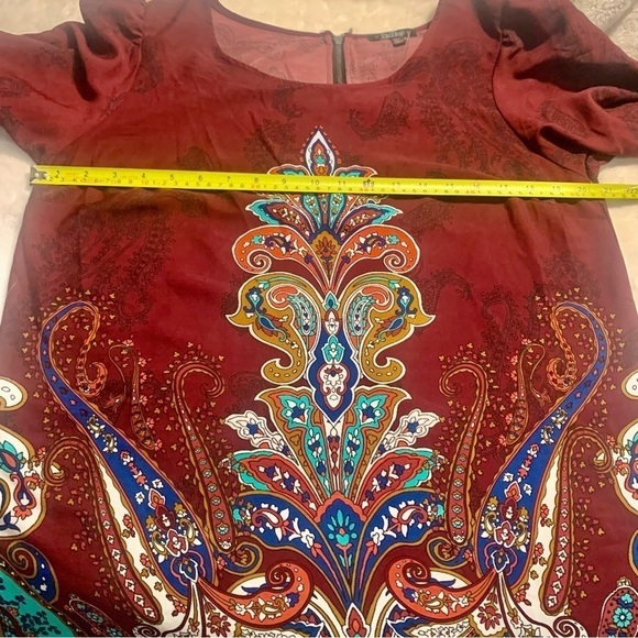 NEW Boho Dress XL BeBop Burgundy Multicolored Mandala pattern Mini Dress 1/2 Slv - Picture 15 of 16